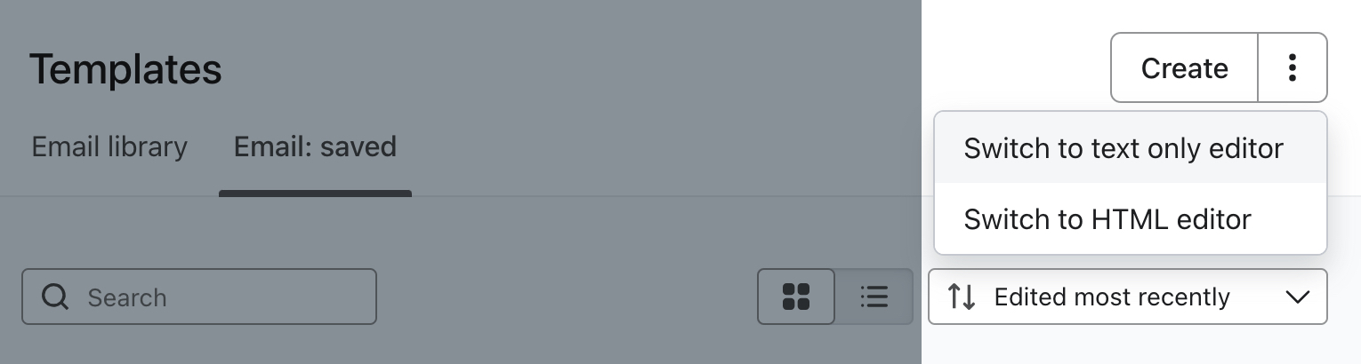 Der Button „Nur-Text-Editor“ auf der Vorlagen-Seite.