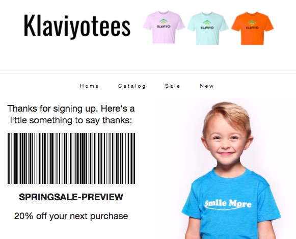 Podgląd e-maila z kuponem w formie kodu kreskowego