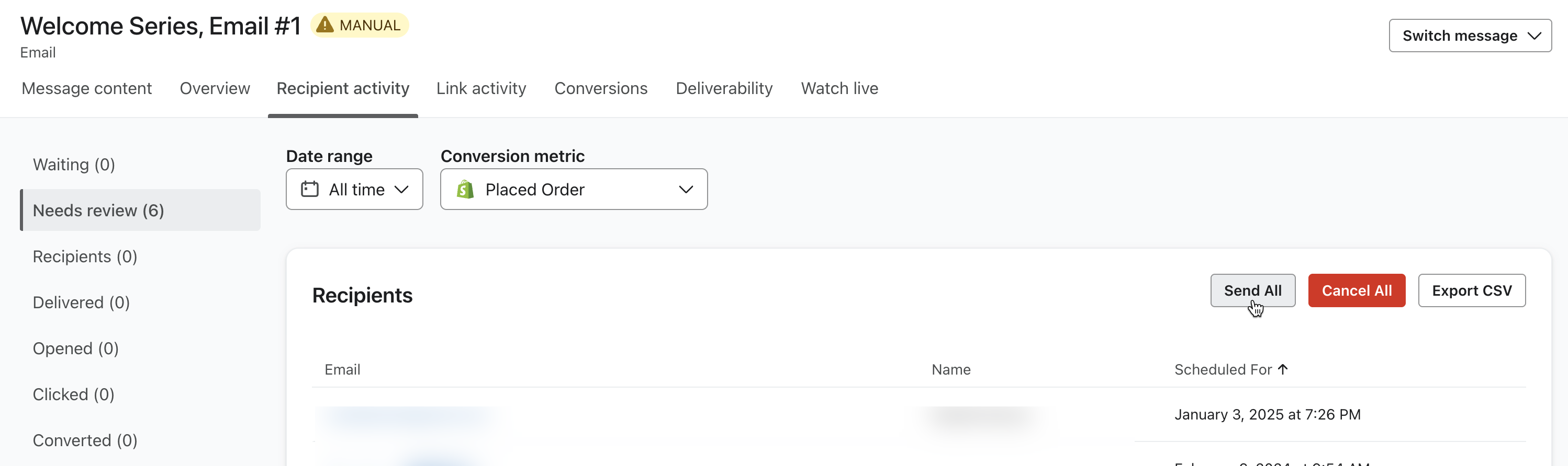 The Needs review tab.