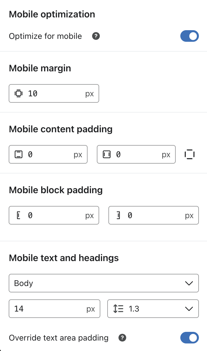 Paramètres pour mobiles