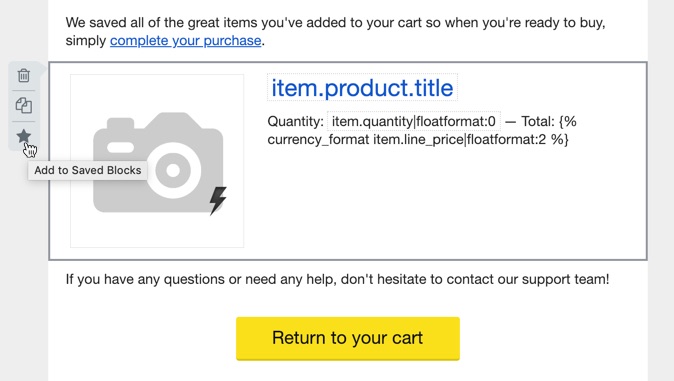 El botón de guardar bloque que se encuentra al pasar el cursor sobre un bloque