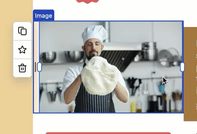 A selected image in the canvas with resize sliders