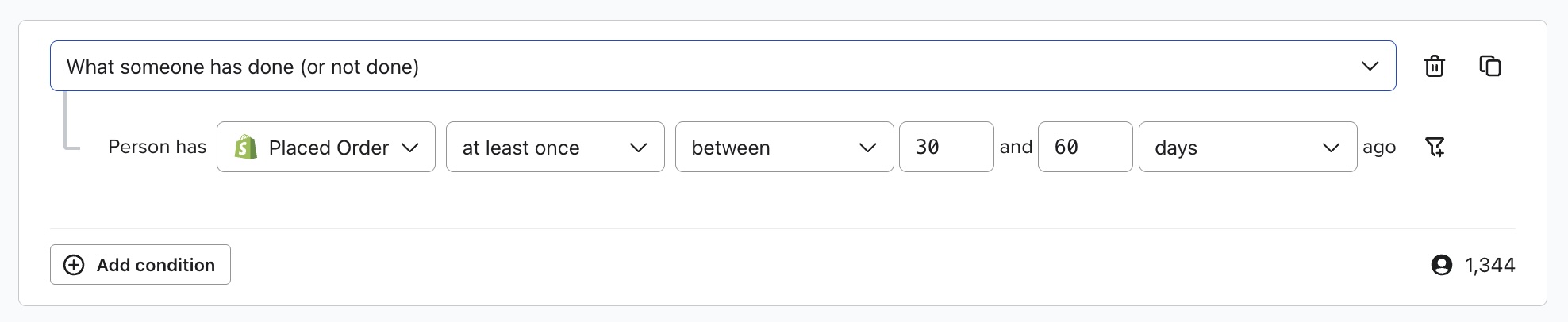 segmento de perfil que compraron hace entre 30 y 60 días