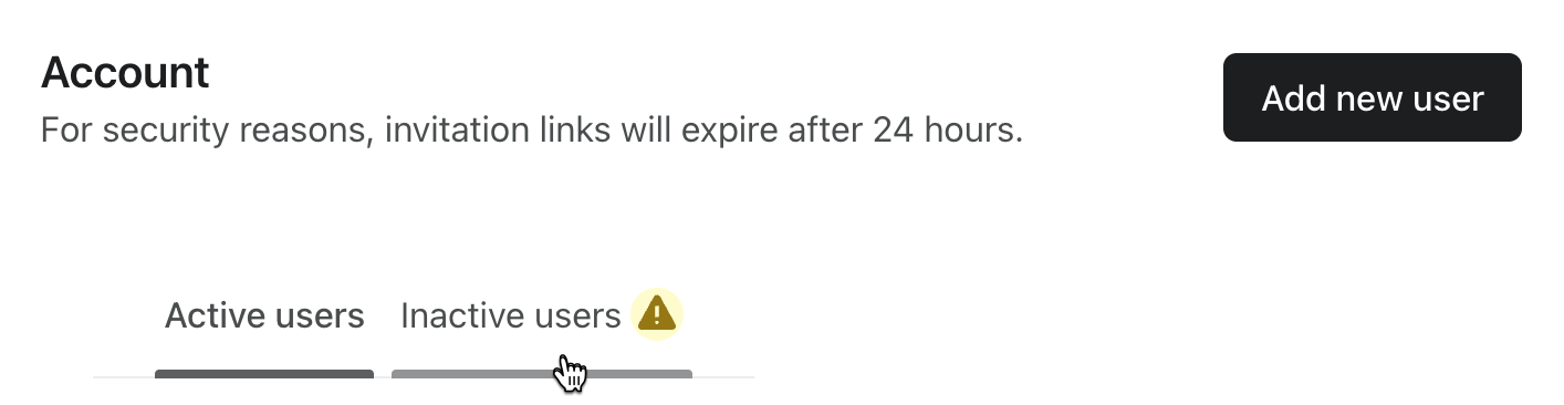 Registerkarte inaktiv users auf der Seite Users