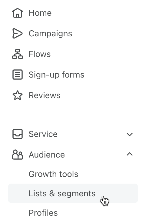 Lists and segments tab