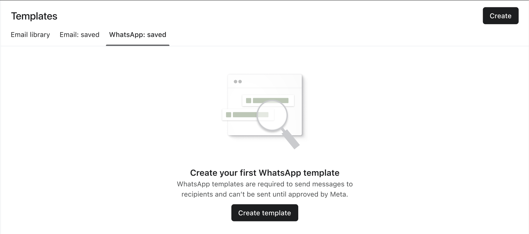 Página para você criar seu primeiro modelo do WhatsApp no Klaviyo