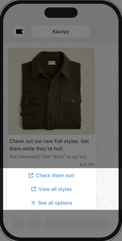 Exemplo de uso de botões em uma mensagem do WhatsApp