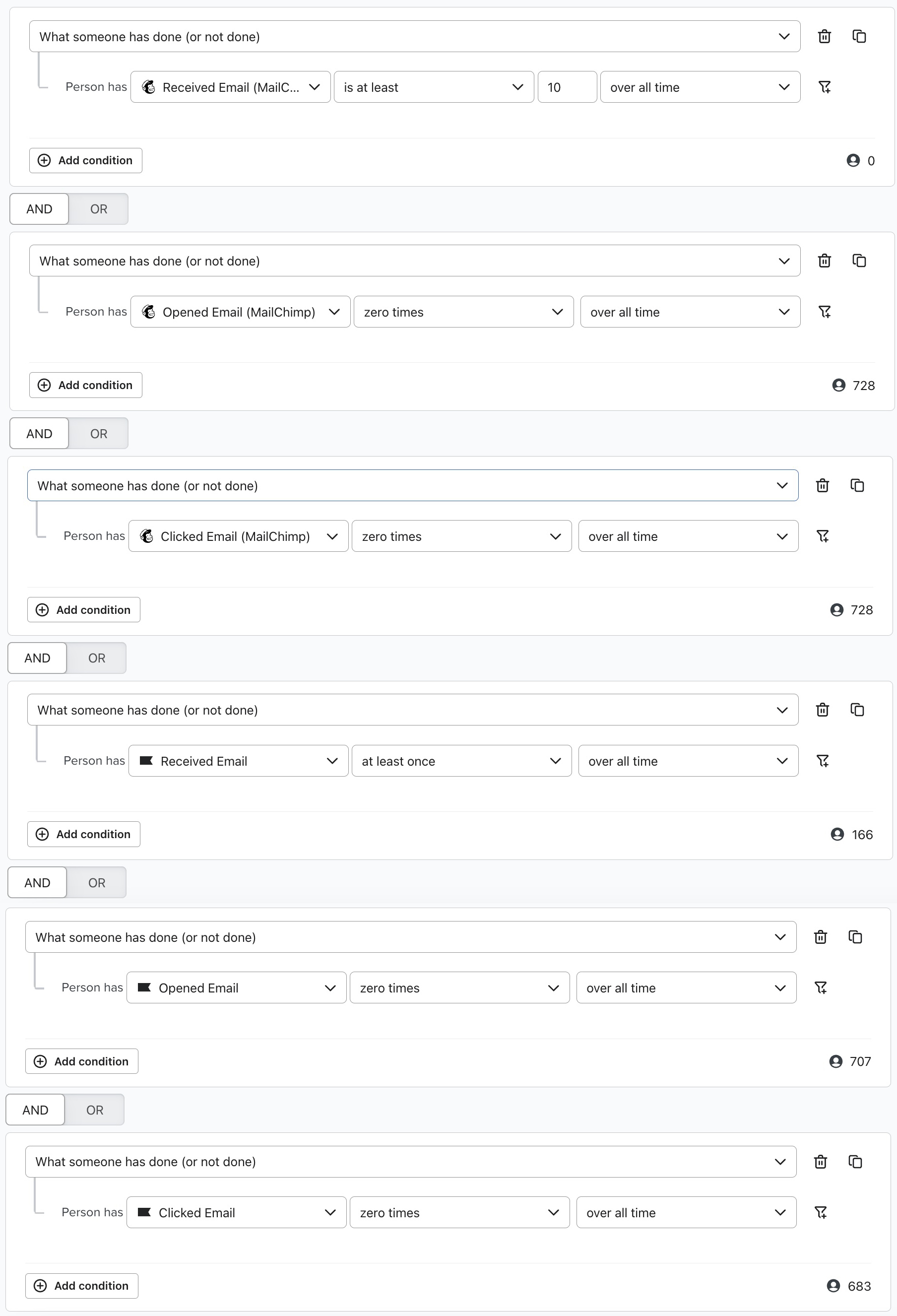 메일침프(메일침프) 조건이 있는 스팸 트랩 세그먼트