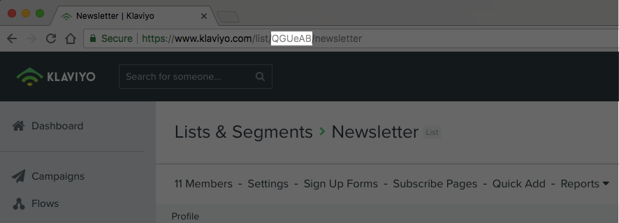 목록의 URL에서 찾은 목록 ID