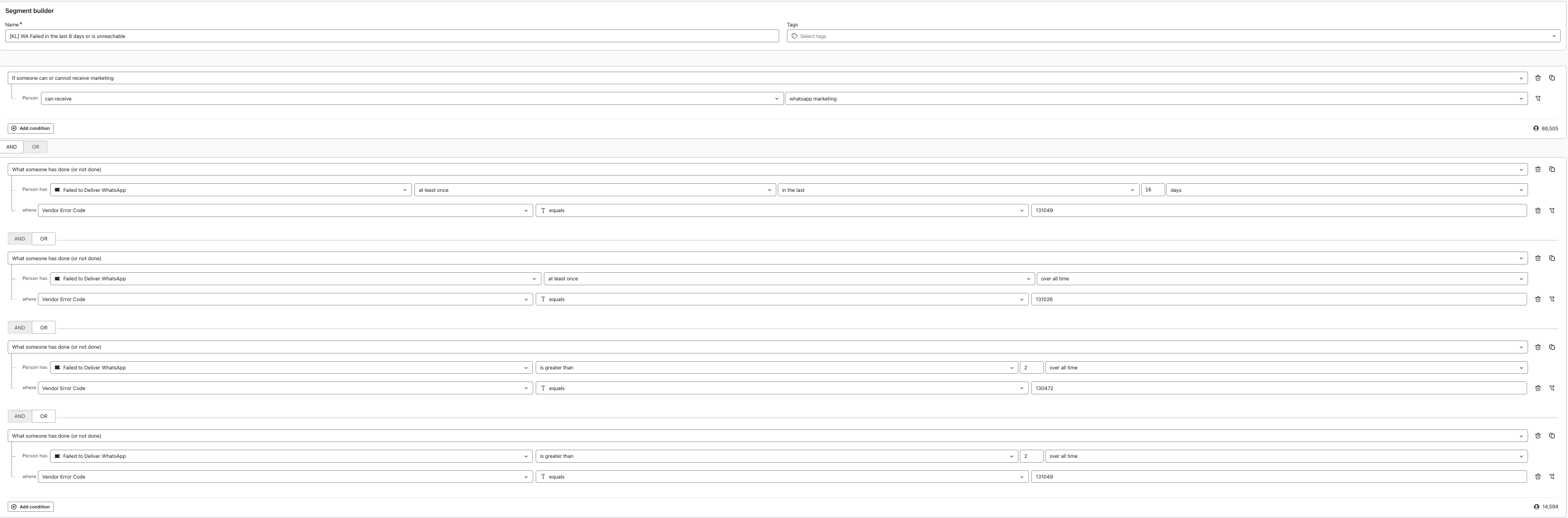 Creating segment conditions in Klaviyo