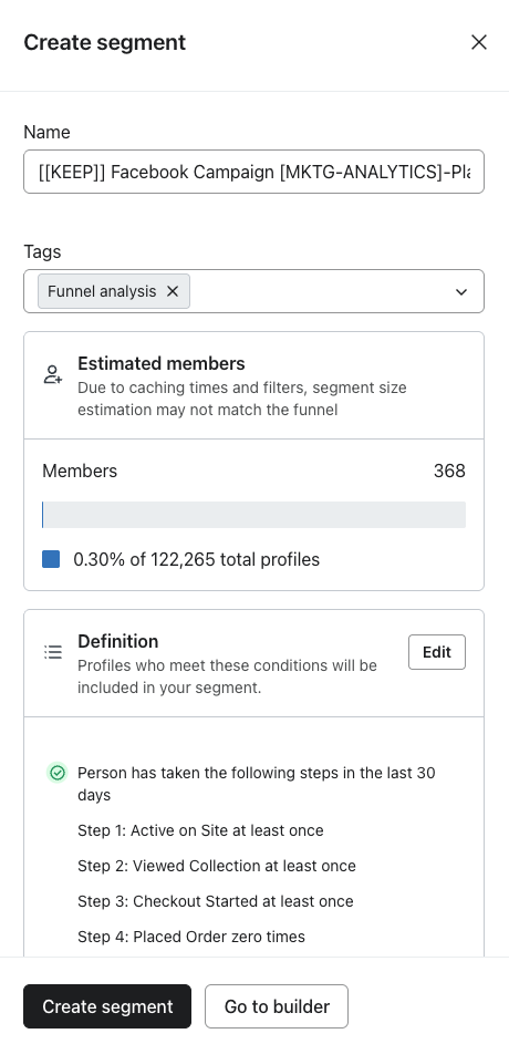 segment creation drawer with segment definition