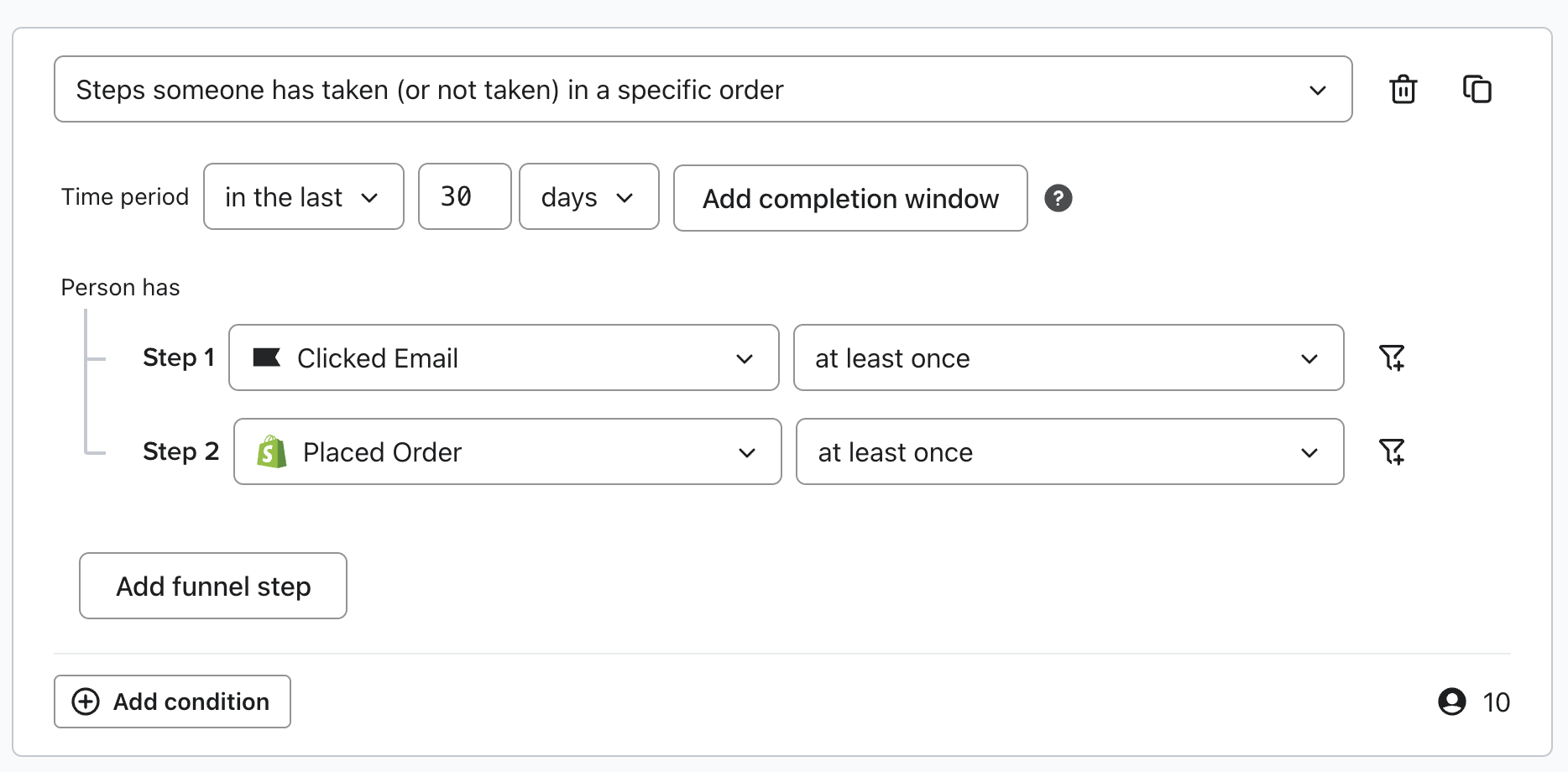 Beispielbild eines typischen Ereignis-Funnel-Segments