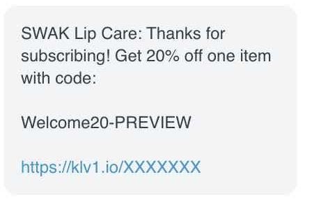 Vorschau des Gutscheins in Klaviyo, mit dem Namen des Gutscheins gefolgt von -PREVIEW