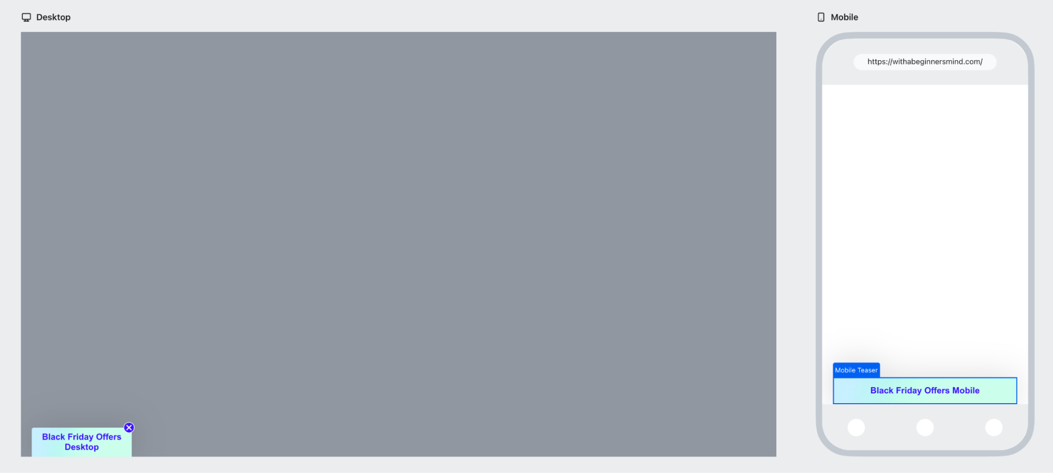 Obraz pokazujący teaser formularza z różną zawartością w widoku na komputery stacjonarne i urządzenia mobilne.