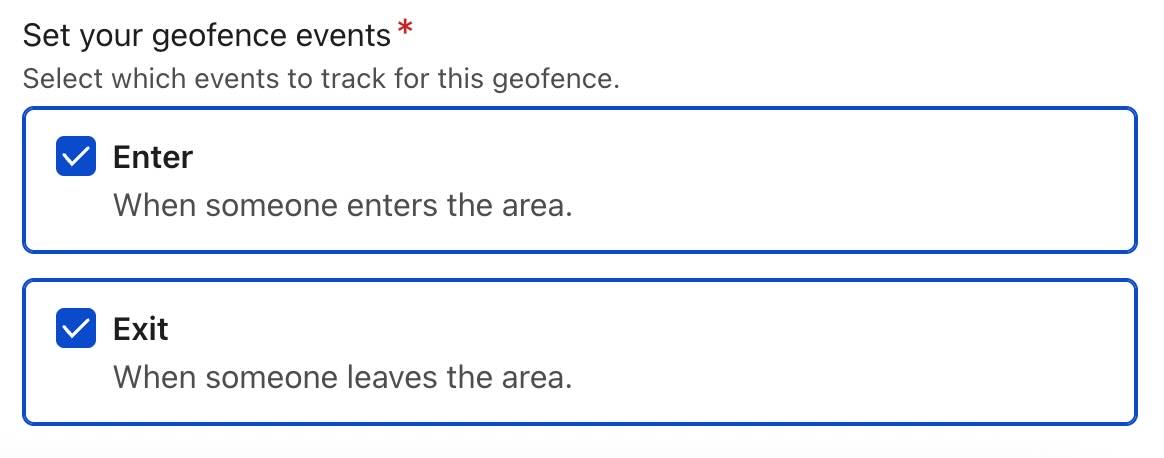 Field where you select the events to create
