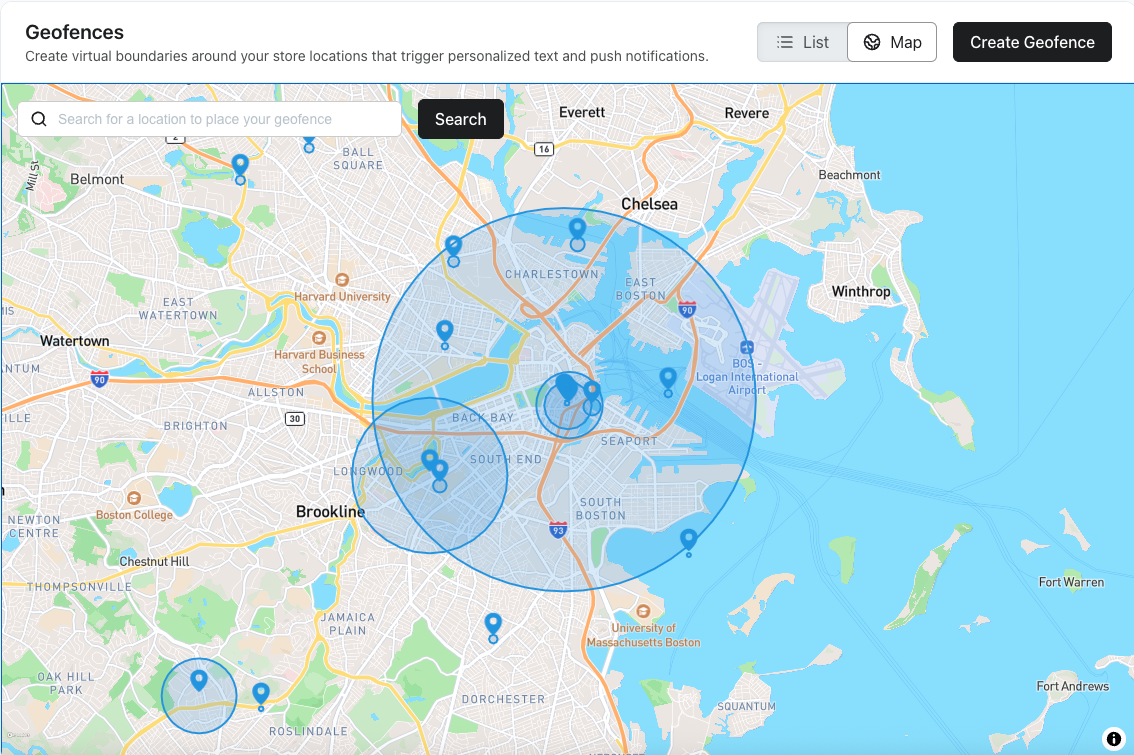 Carte des géofences d’un compte
