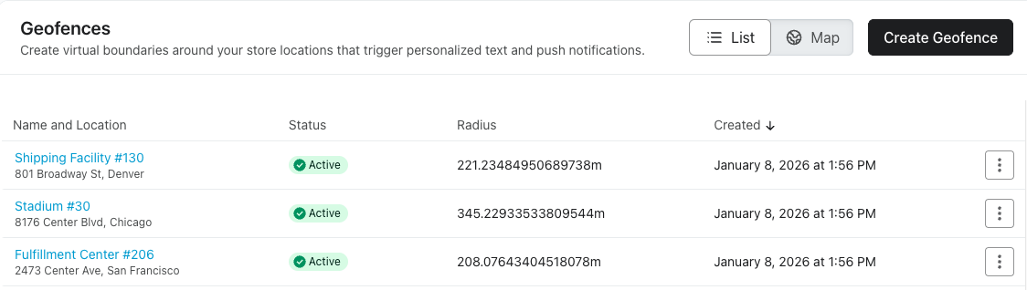 Lista geofence konta