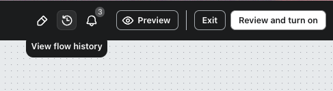 Bekijk flow geschiedenis optie in de kopbalk.