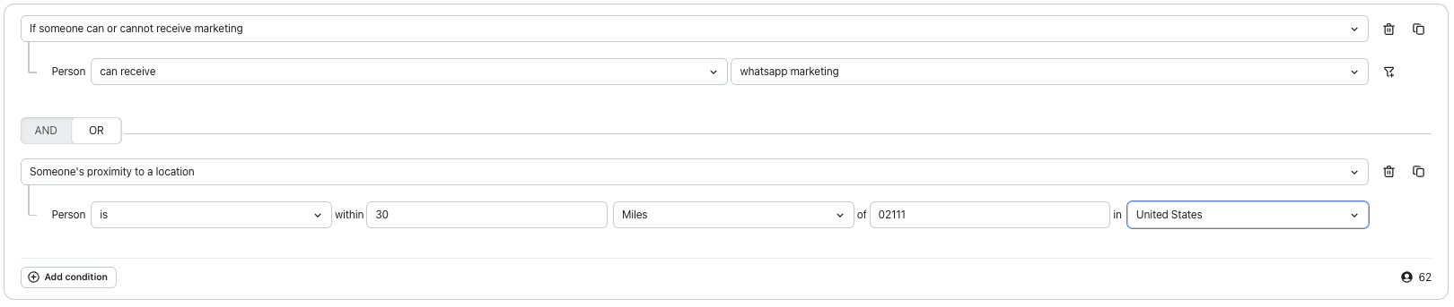 Segmento baseado em localização do WhatsApp