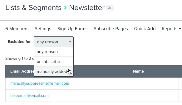 送信抑制済の理由によるプロファイルの絞り込み
